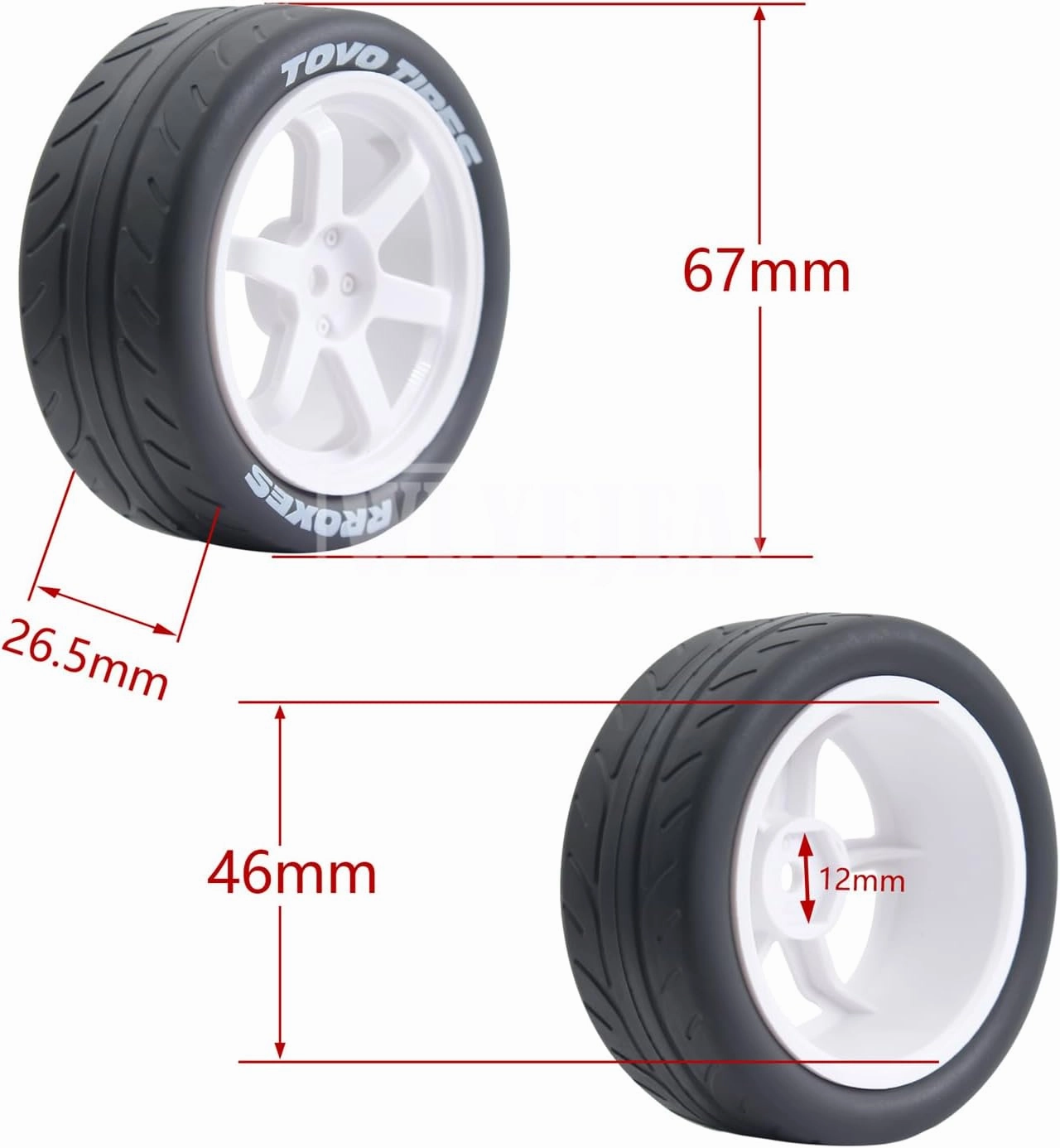 1/10 RC On-Road Tires 4PCS 5 Spoke 12mm Hex RC Wheels and Tires Compatible for 1/10 On-Road Touring Car Traxxas Tamiya tt01 tt02 HSP HPI Kyosho