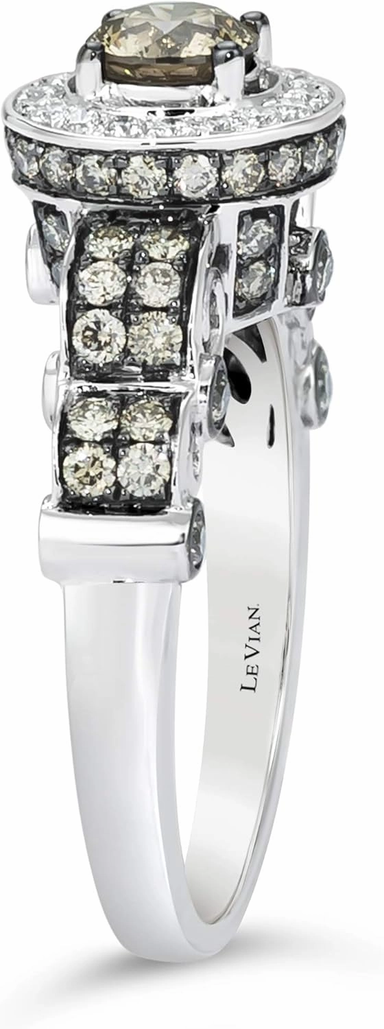 1 1/5 Carat White and Chocolate Diamond Halo Scalloped Ring for Women in 14k White Gold (G-H/Fancy Brown, VS2-SI1, cttw) Anniversary Promise Ring Size 5 to 9.5 by LeVian