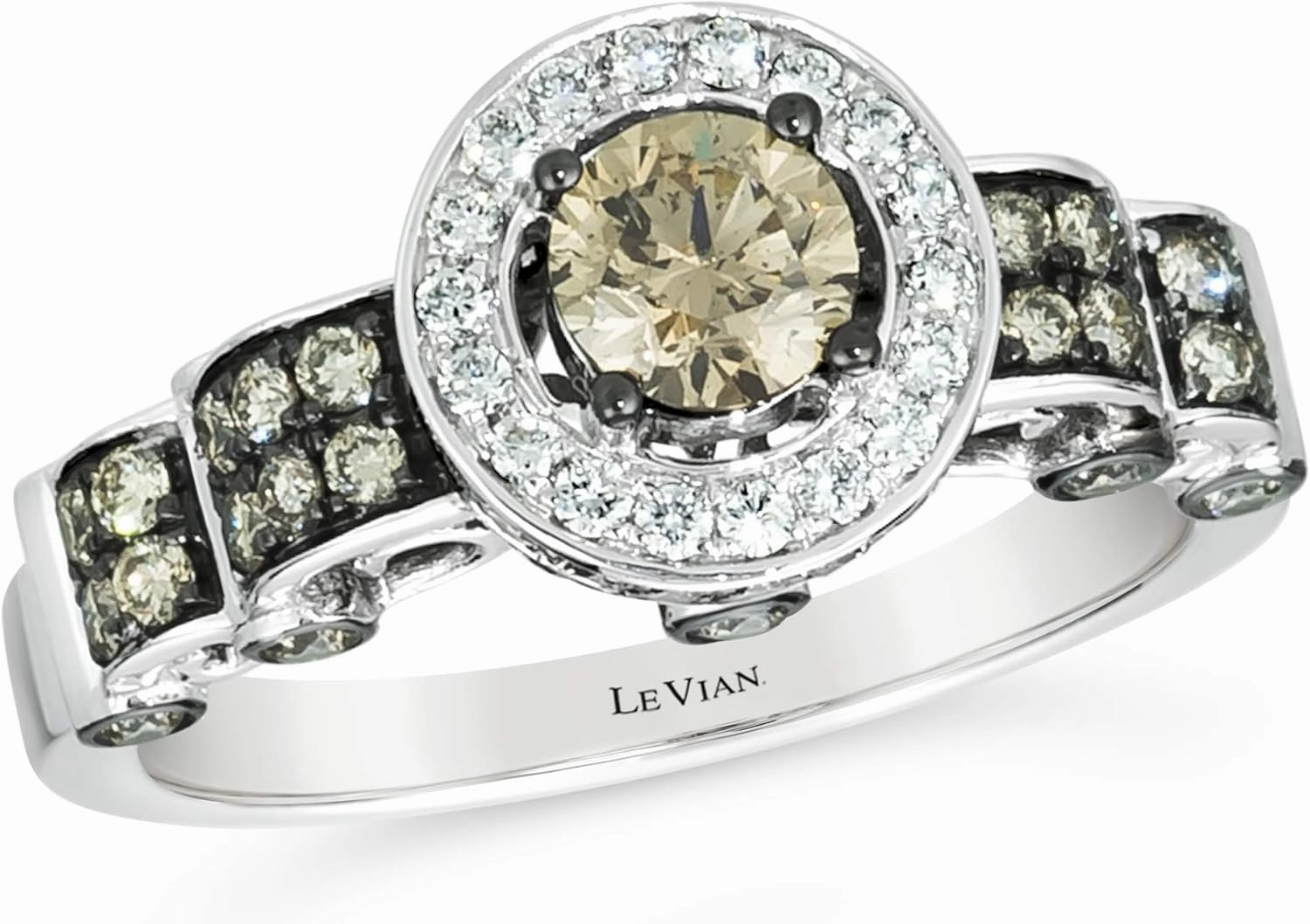 1 1/5 Carat White and Chocolate Diamond Halo Scalloped Ring for Women in 14k White Gold (G-H/Fancy Brown, VS2-SI1, cttw) Anniversary Promise Ring Size 5 to 9.5 by LeVian