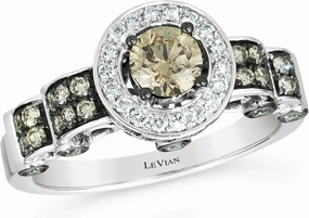 1 1/5 Carat White and Chocolate Diamond Halo Scalloped Ring for Women in 14k White Gold (G-H/Fancy Brown, VS2-SI1, cttw) Anniversary Promise Ring Size 5 to 9.5 by LeVian
