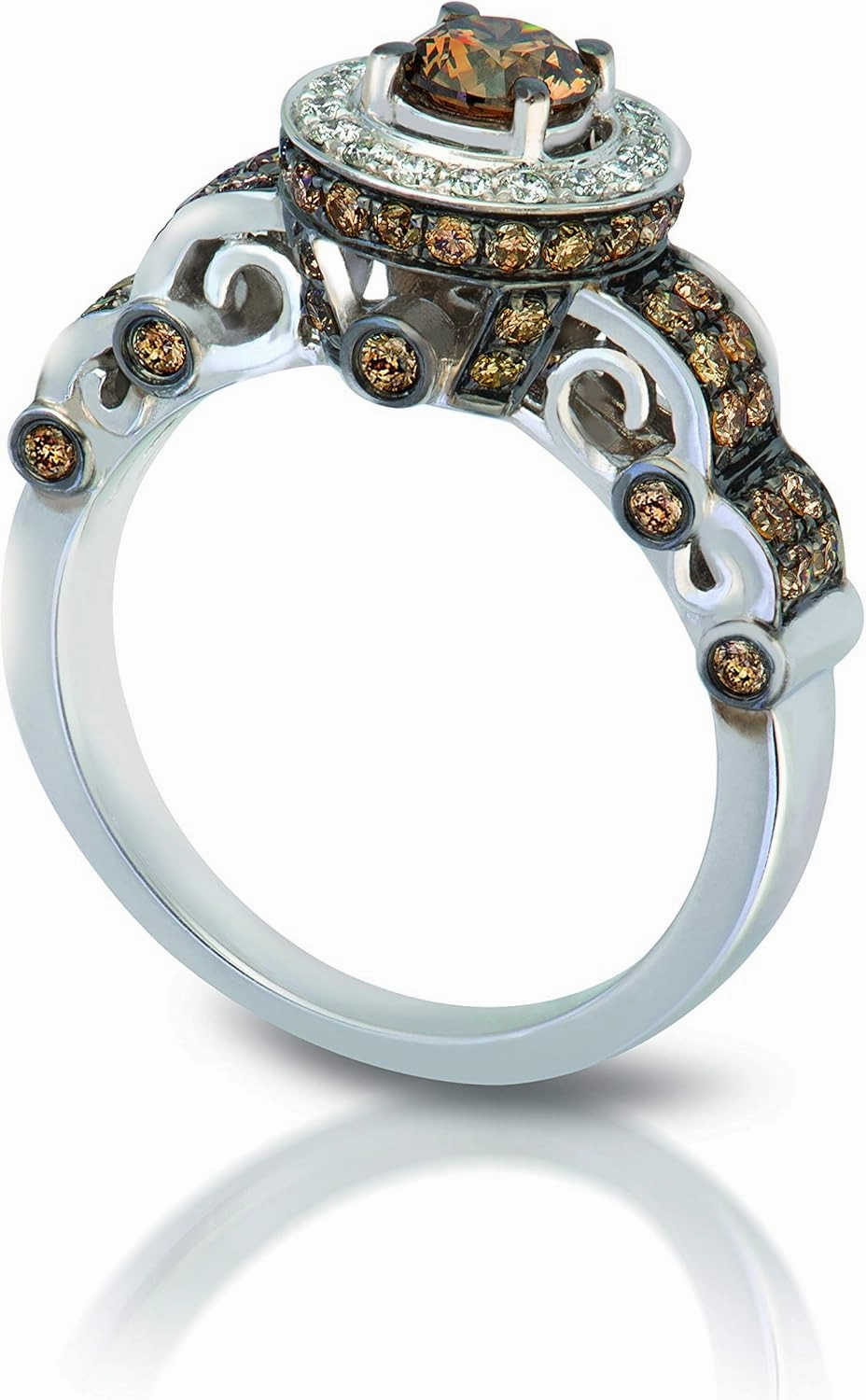 1 1/5 Carat White and Chocolate Diamond Halo Scalloped Ring for Women in 14k White Gold (G-H/Fancy Brown, VS2-SI1, cttw) Anniversary Promise Ring Size 5 to 9.5 by LeVian