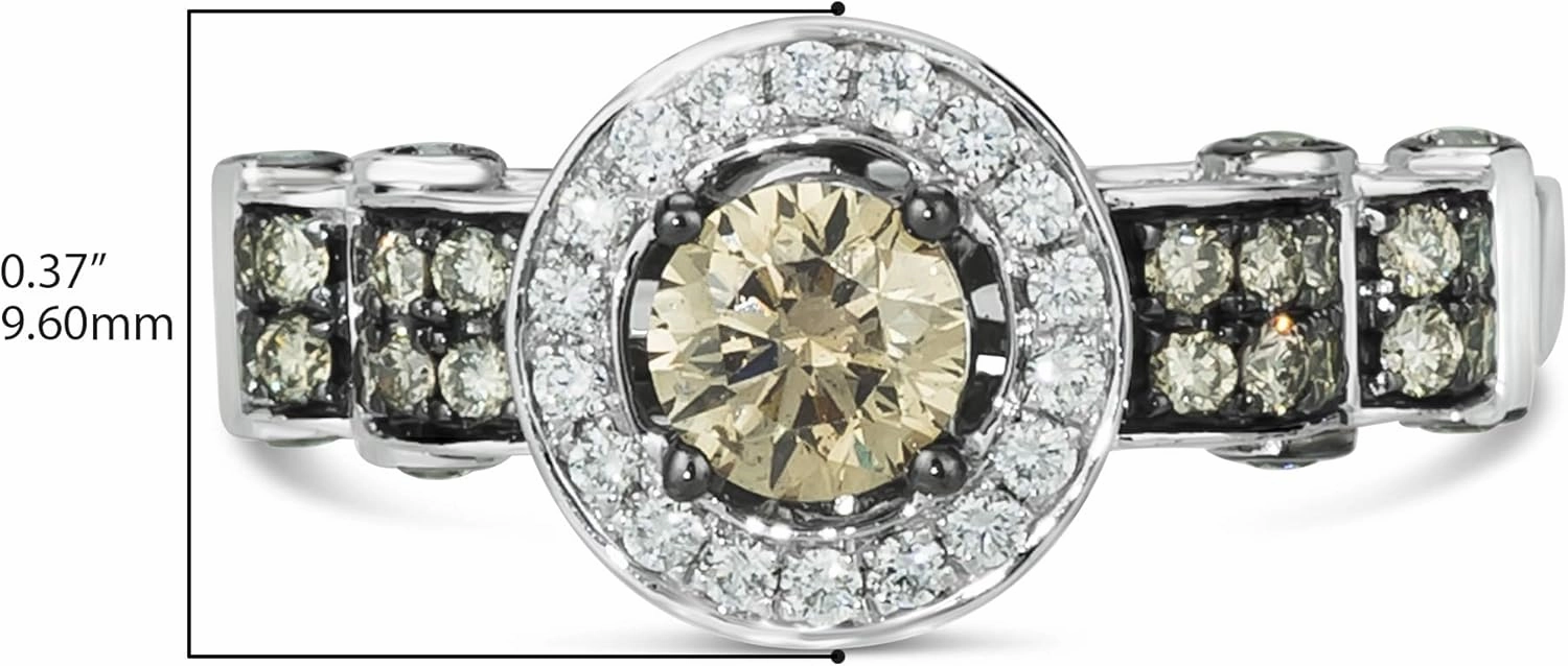 1 1/5 Carat White and Chocolate Diamond Halo Scalloped Ring for Women in 14k White Gold (G-H/Fancy Brown, VS2-SI1, cttw) Anniversary Promise Ring Size 5 to 9.5 by LeVian