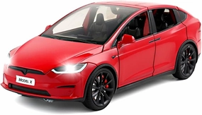 1:24 Scale Model X Alloy Car Model Diecast Toy Vehicles for Kids, car Model X Gull Wing Door，Pull Back Alloy Car with Lights and Music,Gifts for Boys and Girls (red)