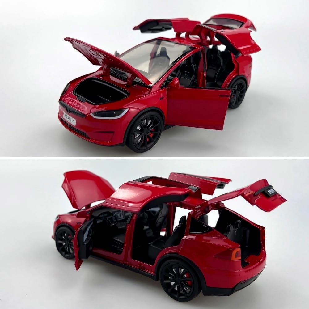 1:24 Scale Model X Alloy Car Model Diecast Toy Vehicles for Kids, car Model X Gull Wing Door，Pull Back Alloy Car with Lights and Music,Gifts for Boys and Girls (red)