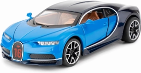 1/32 Scale Alloy Bugatti Chiron Model Car With Pull Back Function, Sound and Bright Lights - Toy for 3-8 Years Old (Blue)