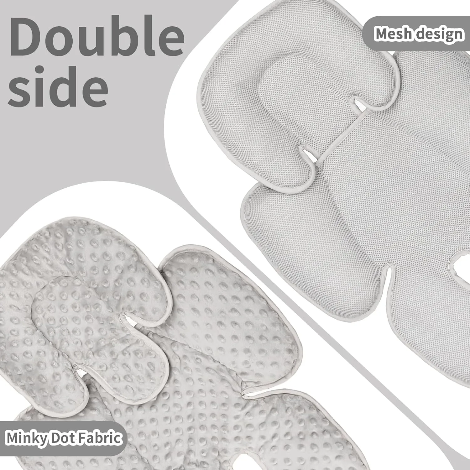 2-in-1 Baby Carseat Head Support, Infant Car Seat Insert for Girls Boys, Soft Baby Neck Support and Body Cushion for Stroller, Baby Swing, Bouncer (Gray)