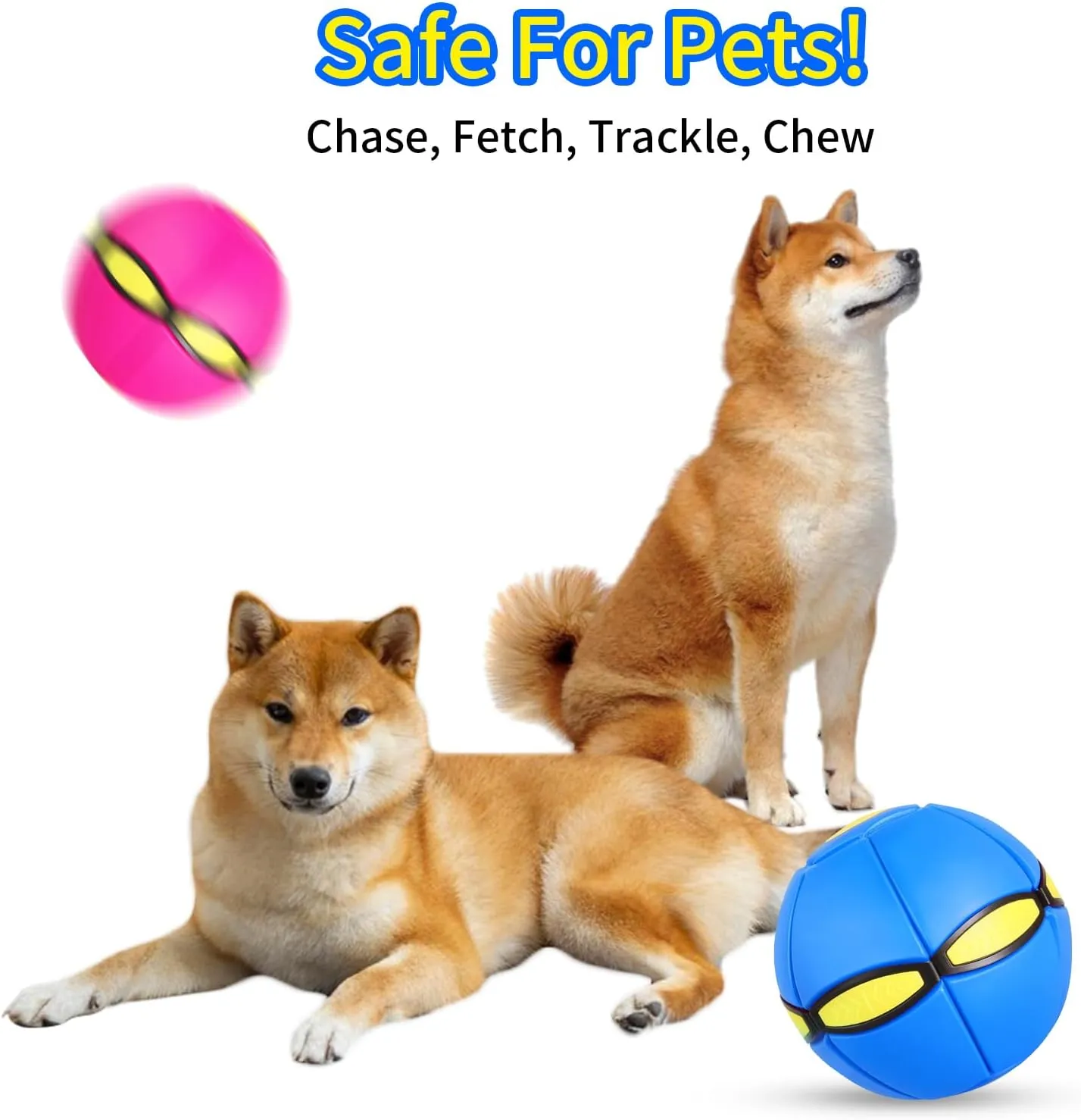 2 Pack Doggy Disc Ball with 6 Lights, Dog Flying Disc Toy Outdoor Gmaes, Flying Saucer Ball Dog Toy, Interactive Herding Decompression Kids Toys (Blue/Pink)