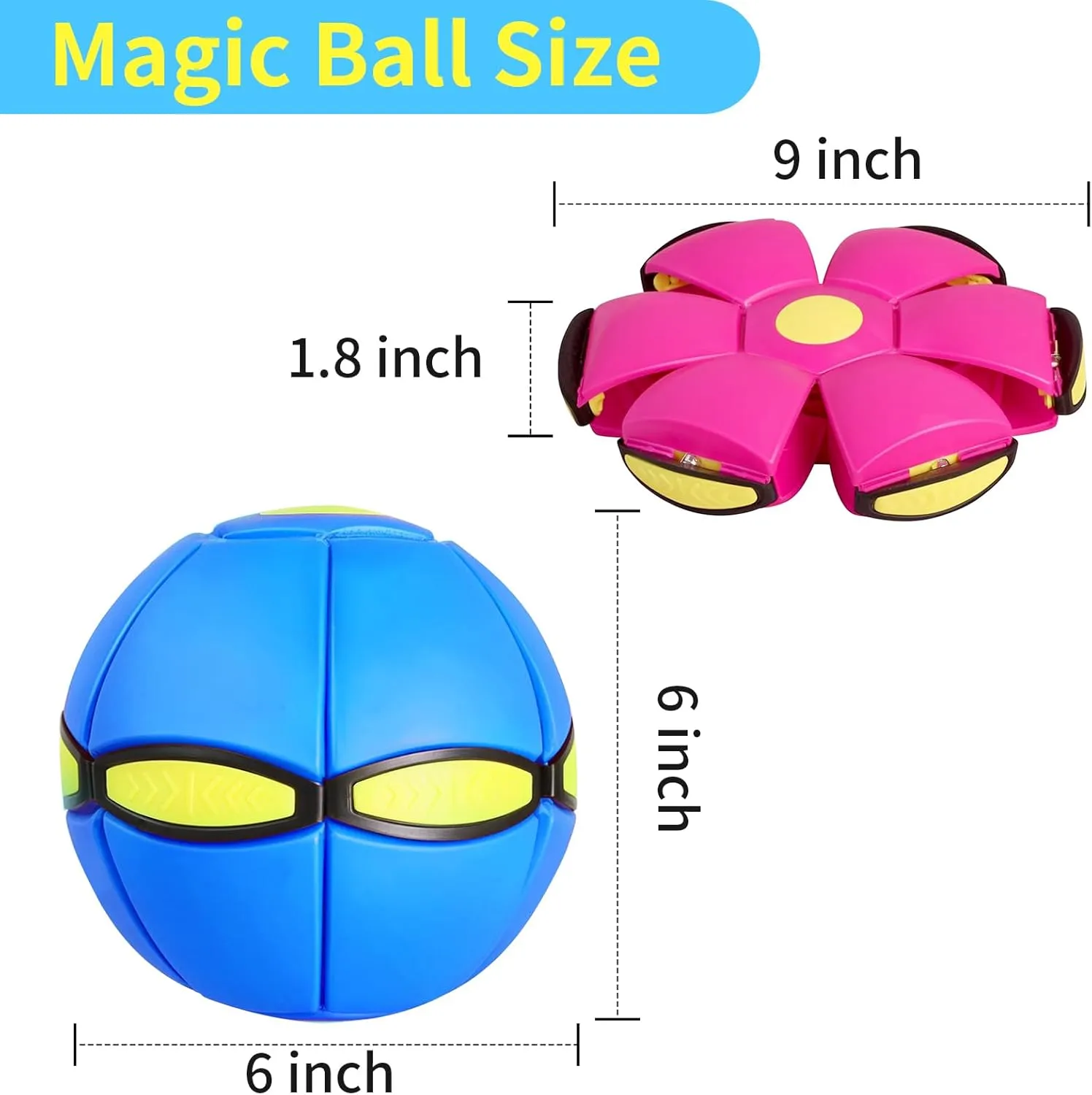 2 Pack Doggy Disc Ball with 6 Lights, Dog Flying Disc Toy Outdoor Gmaes, Flying Saucer Ball Dog Toy, Interactive Herding Decompression Kids Toys (Blue/Pink)