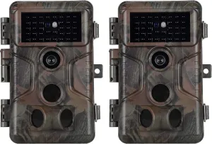 2-Pack No Glow Game & Deer Trail Cameras 48MP 1296P H.264 Video 100ft Night Vision Motion Activated 0.1S Trigger Speed IP66 Waterproof for Home Surveillance & Outdoor Wildlife Hunting