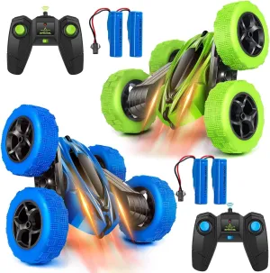2-Pack RC Stunt Car for Kids - High Speed Rock Crawler Vehicle - 2.4GHz - 360 Rotating - 4WD Off Road - Double Sided Tumbling - Includes 4 Rechargeable Batteries