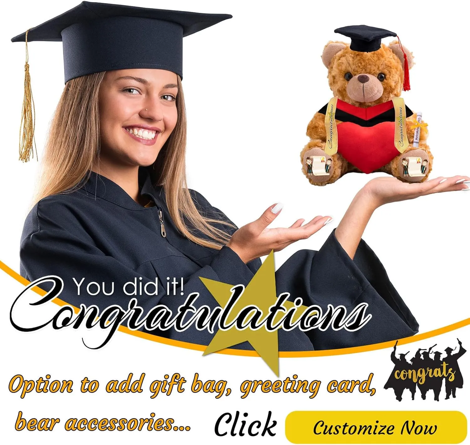 2025 Graduation Teddy Bear with Heart, Personalized Teddy Bear Plush Toys as Graduation Gifts for Her Him as High School College Kindergarten Graduation Day 2025 (10 in-Text Photo)