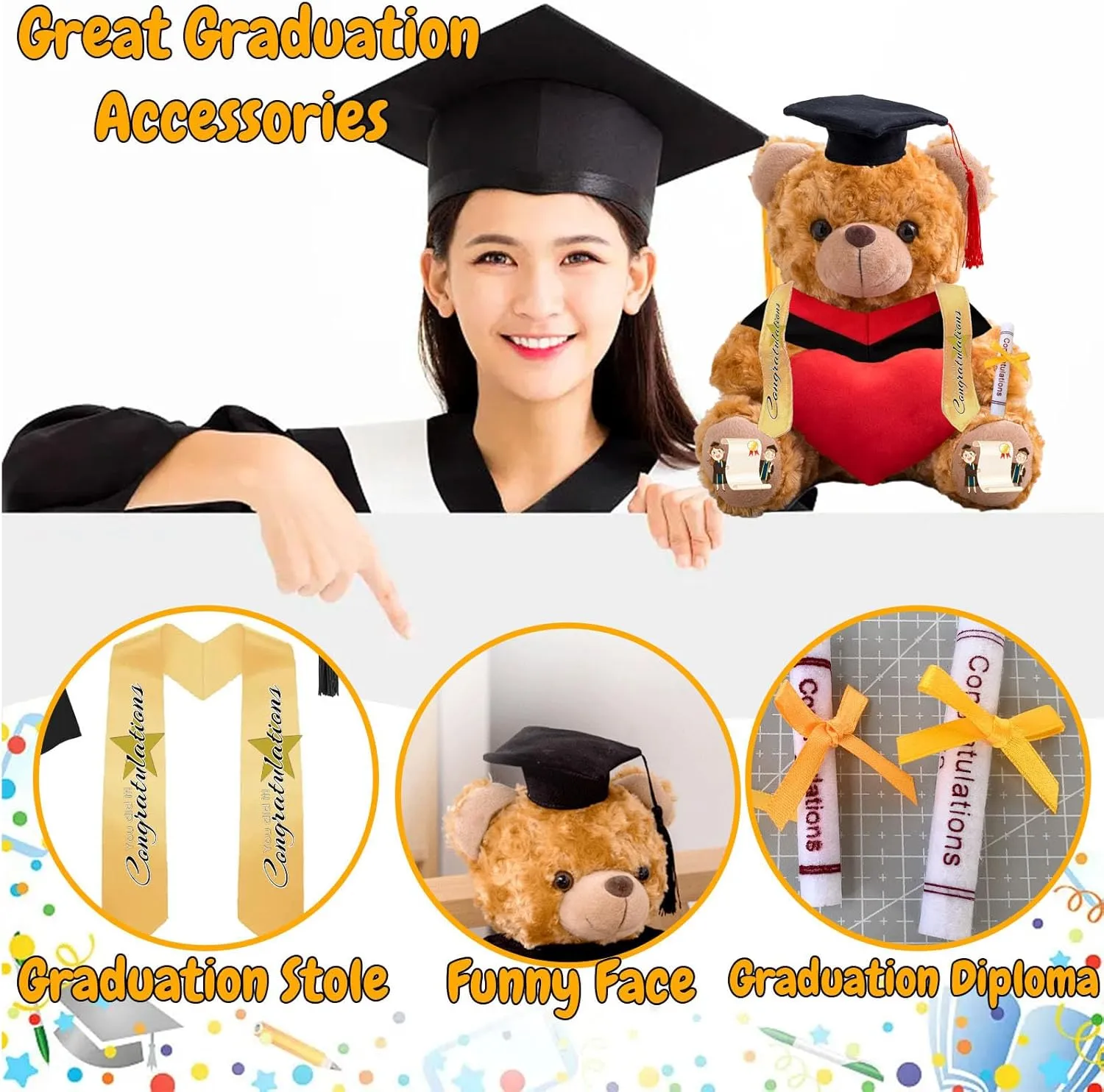 2025 Graduation Teddy Bear with Heart, Personalized Teddy Bear Plush Toys as Graduation Gifts for Her Him as High School College Kindergarten Graduation Day 2025 (10 in-Text Photo)