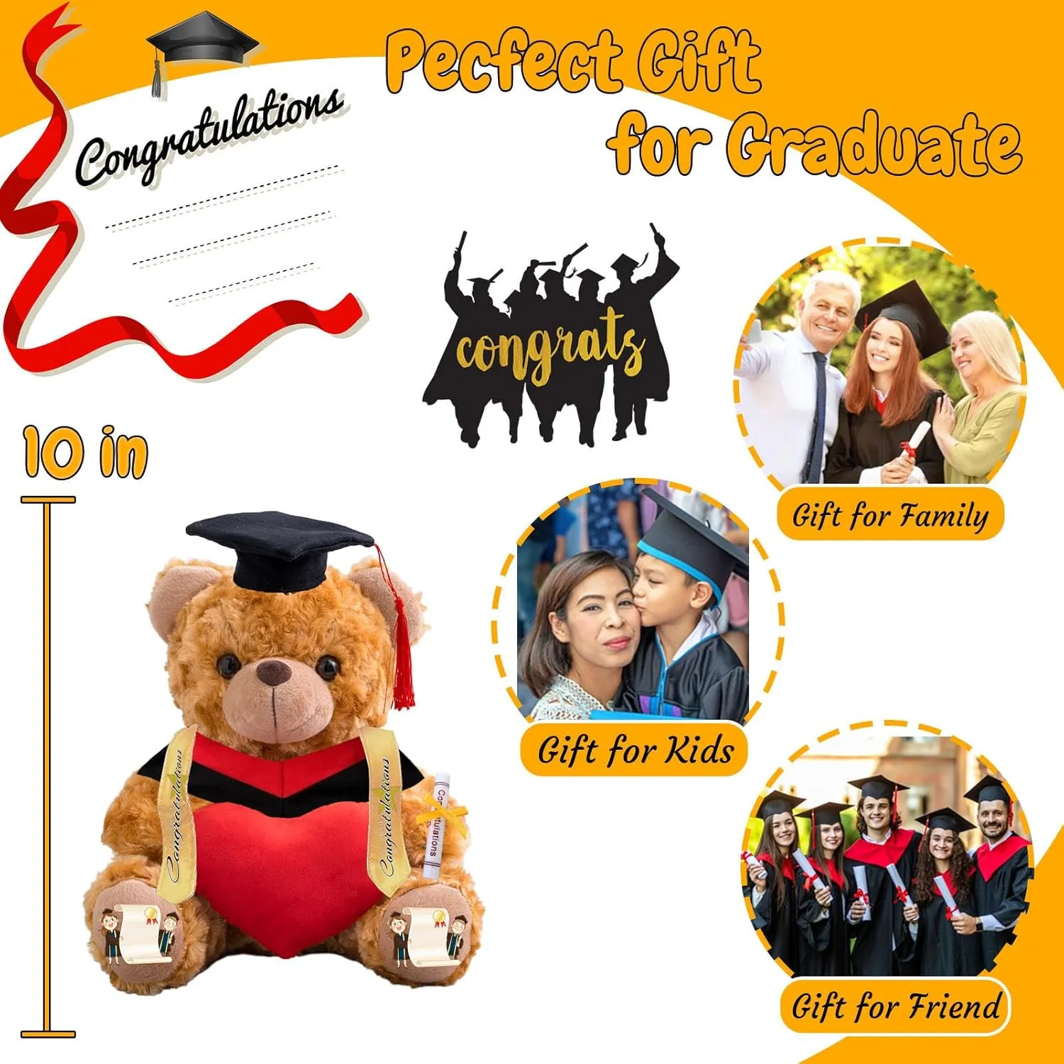 2025 Graduation Teddy Bear with Heart, Personalized Teddy Bear Plush Toys as Graduation Gifts for Her Him as High School College Kindergarten Graduation Day 2025 (10 in-Text Photo)
