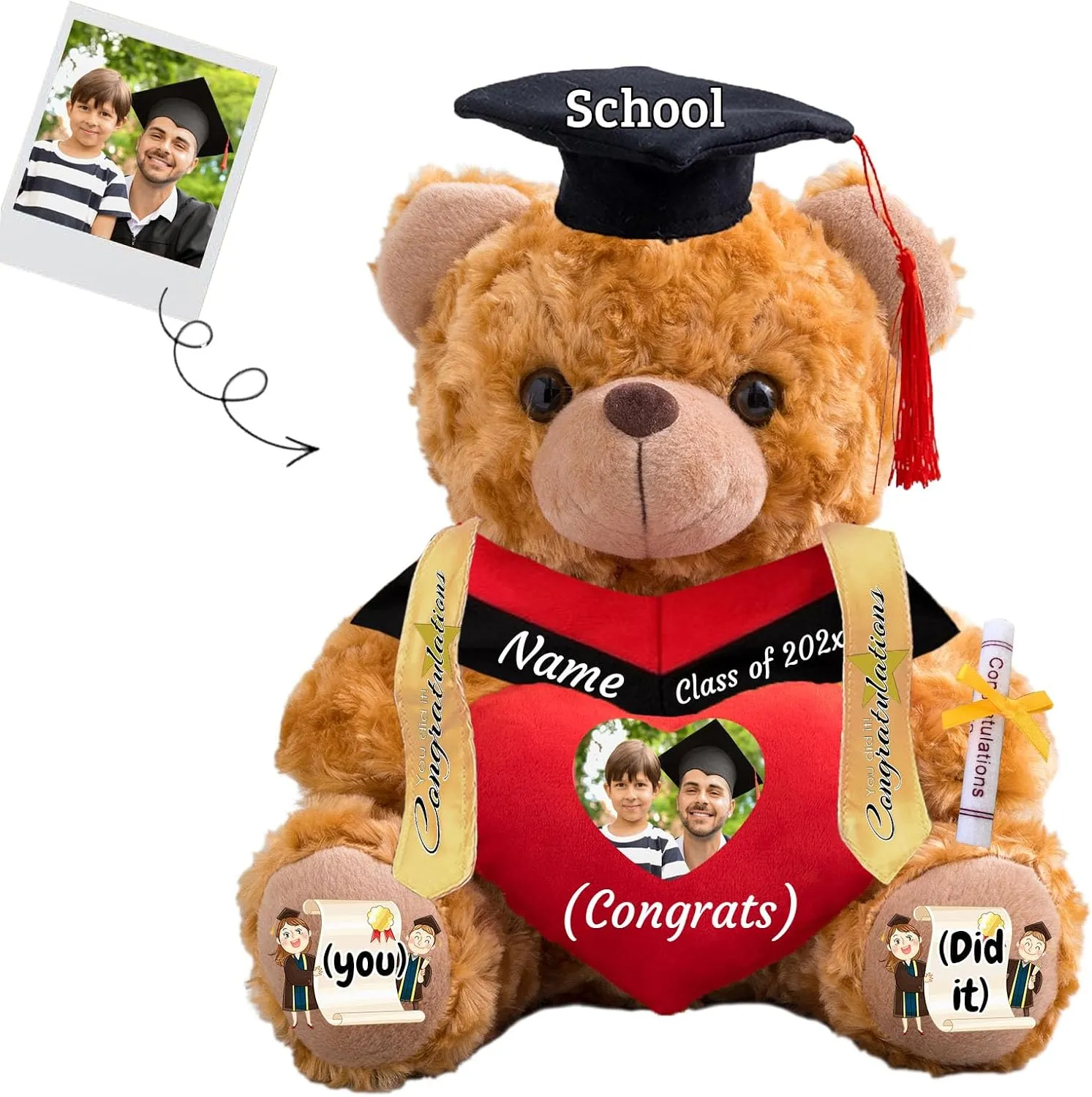 2025 Graduation Teddy Bear with Heart, Personalized Teddy Bear Plush Toys as Graduation Gifts for Her Him as High School College Kindergarten Graduation Day 2025 (10 in-Text Photo)