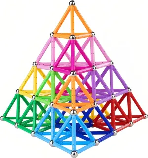 204 Pcs Magnetic Building Sticks Blocks Toys, 2.3" Length Magnet Educational Stacking Toys Set for Kids and Adult, STEM Building Toy 3D Non-Magnetic Balls with Storage Bag