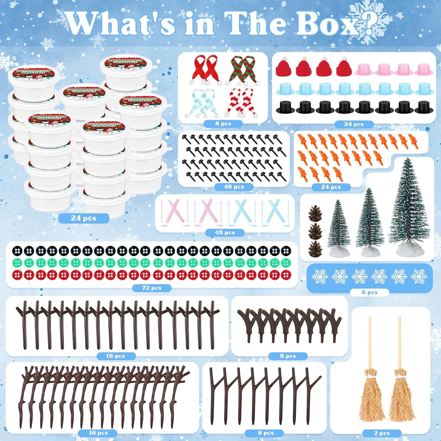 24 Pack Build a Modeling Clay Snowman Kit, Snowman DIY Christmas Crafts for Kids, Christmas Crafts Xmas Gift Winter