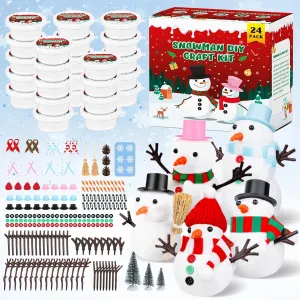24 Pack Build a Modeling Clay Snowman Kit, Snowman DIY Christmas Crafts for Kids, Christmas Crafts Xmas Gift Winter