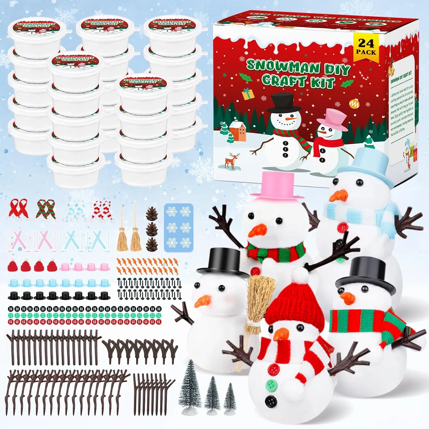 24 Pack Build a Modeling Clay Snowman Kit, Snowman DIY Christmas Crafts for Kids, Christmas Crafts Xmas Gift Winter