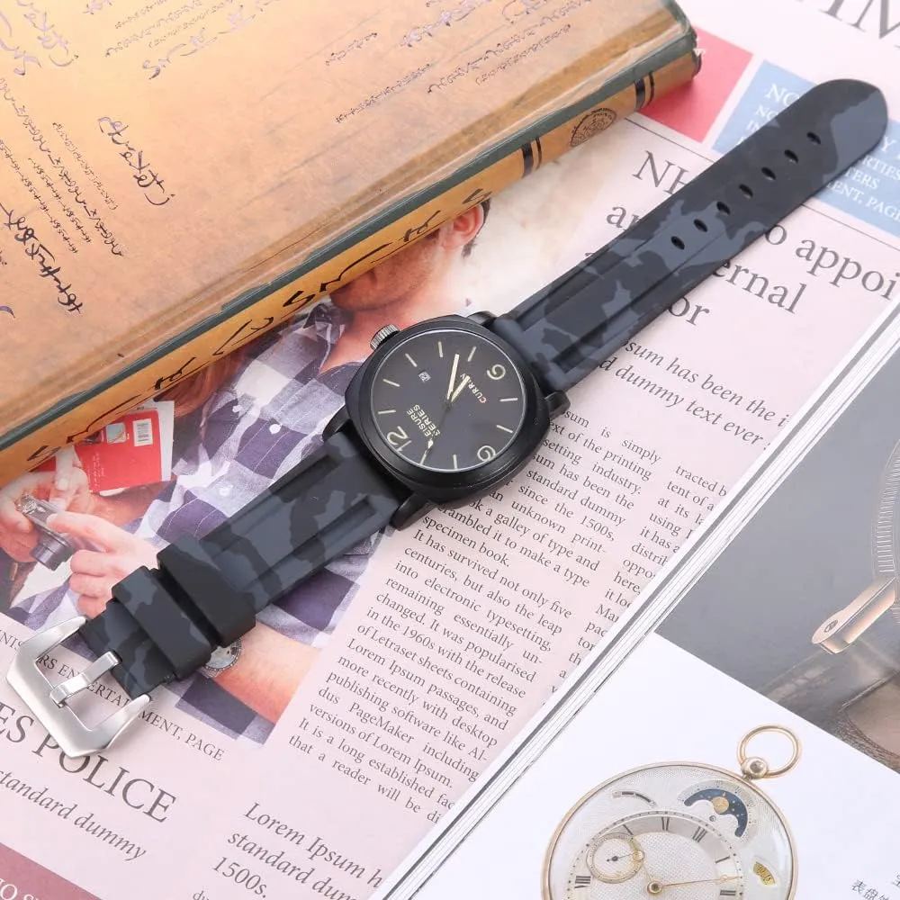 24mm Men's premium soft rubber watch band H-type interface waterproof sports strap