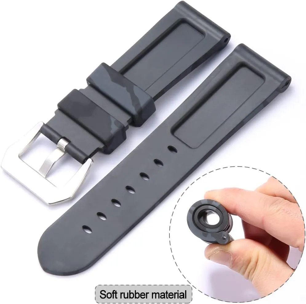 24mm Men's premium soft rubber watch band H-type interface waterproof sports strap