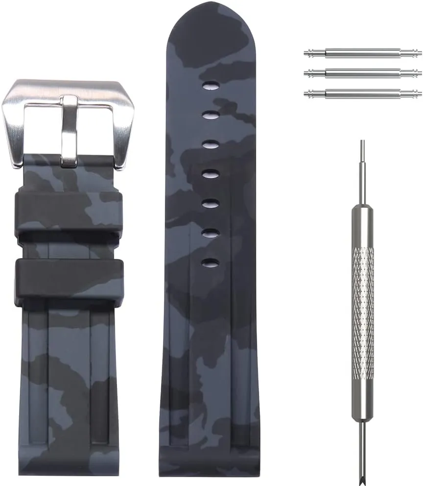 24mm Men's premium soft rubber watch band H-type interface waterproof sports strap