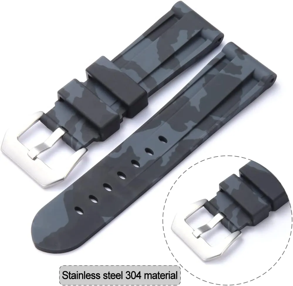 24mm Men's premium soft rubber watch band H-type interface waterproof sports strap