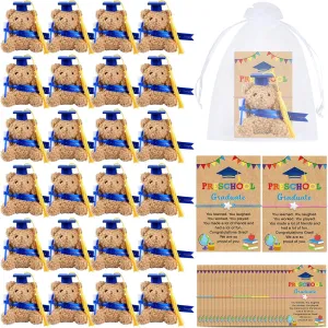 25 Set Preschool Graduation Bear Gift Bulk, Mini Grad Bear with Adjustable Star Bracelets Card Bags, Class of 2025 Preschool PreK Graduation Gifts from Teacher for Kids Student Party Favor Decorations