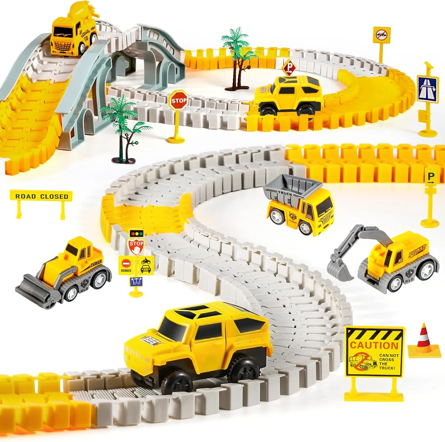 260 PCS Construction Race Tracks for Kids Toys, 2 Electric Cars, 4 Construction Cars, 1 Map & Flexible DIY Track Set, Engineering Toys for 3 4 5 6 Year Old Boys Girls