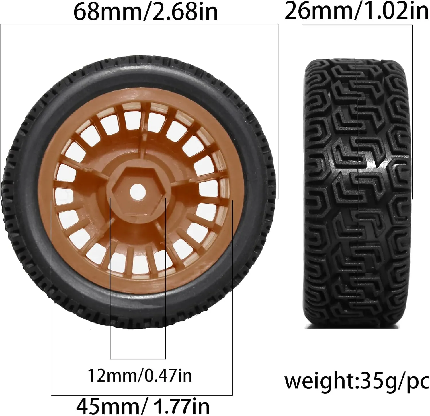 2.68" OD RC On-Road Tires 4PCS 1/10 RC Rally Racing Tires 12mm Hex Fit for Tamiya TT01 TT02 Kyosho Traxxas WLtoys HPI 1/10 RC On Road Racing Touring Car