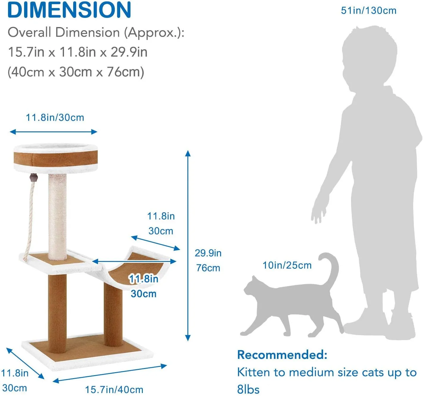 28" Cat Tree Condo with Scratching Post, Cat Tower Pet Play House with Platform