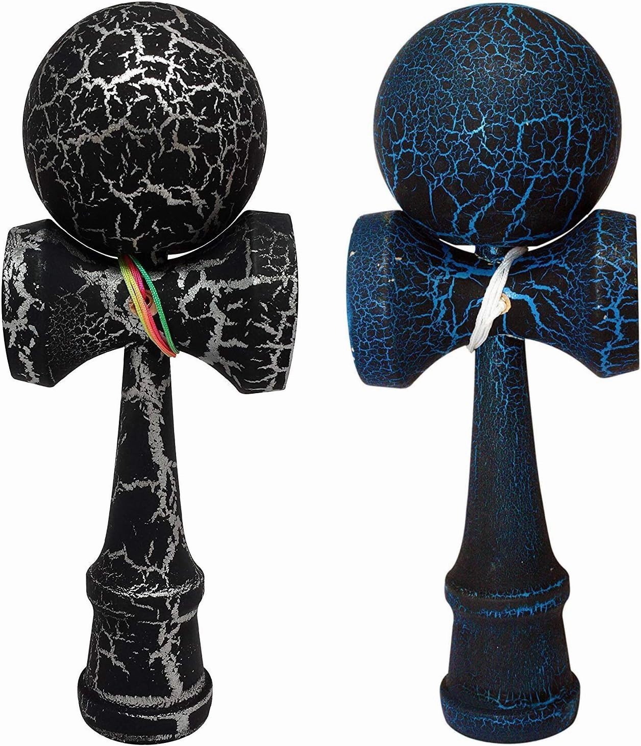 2 Pack | Competition Pro Kendama Full Size | Solid Wood Ball and Cup Coordination Toy | Black/Blue Black/Silver Bundle