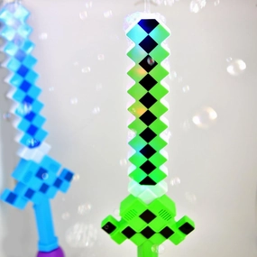2 Pack - Light Up Pixel Bubble Swords Bazooka Bubbles Gun Machine Wand Kids Toy (Random Colors)