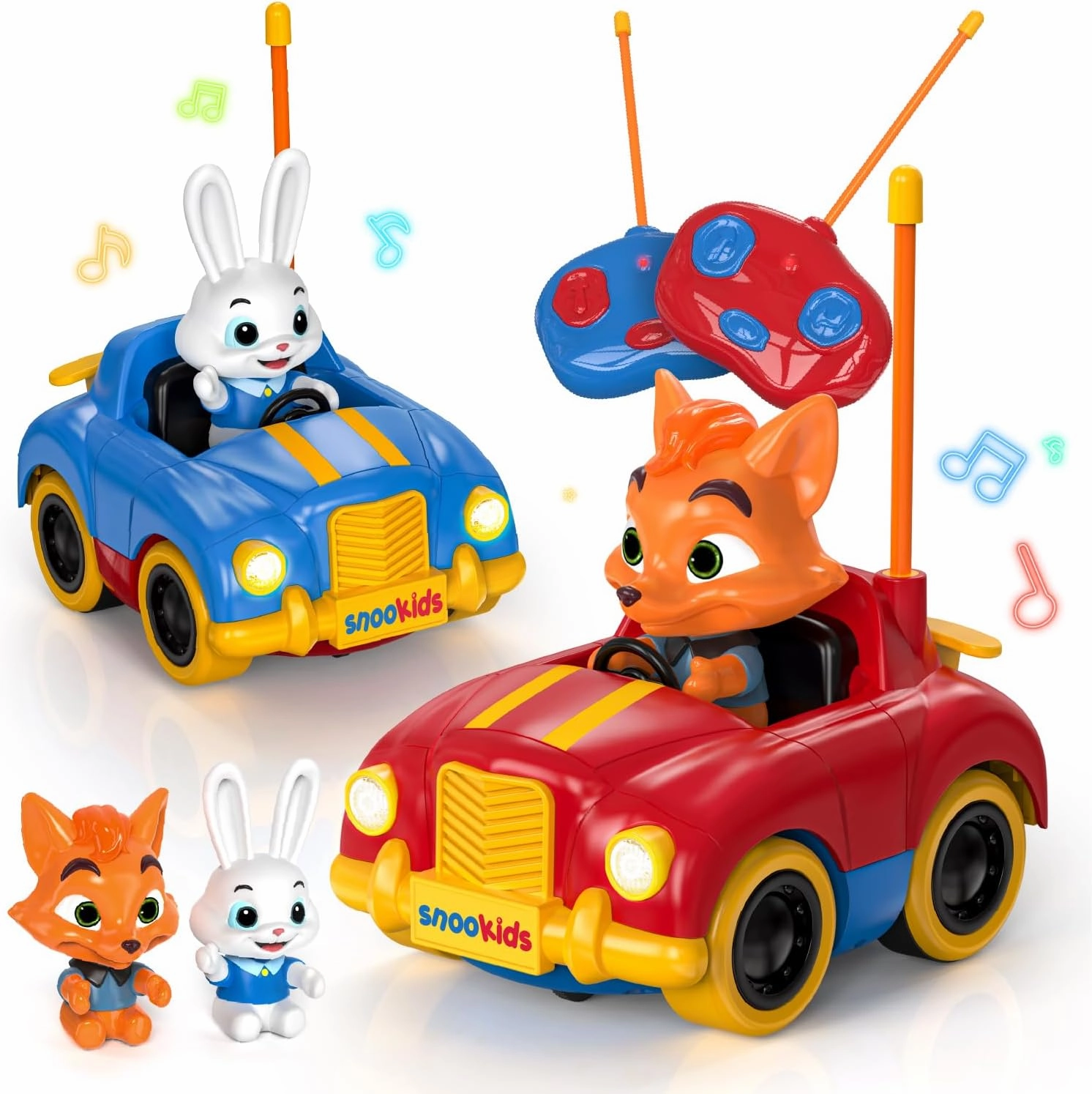 2 Pack Remote Control Cars for Toddlers and Kids with Detachable Figures, Lights and Music, Toys for Boys and Girls Age 3 4 5 6 Year Old