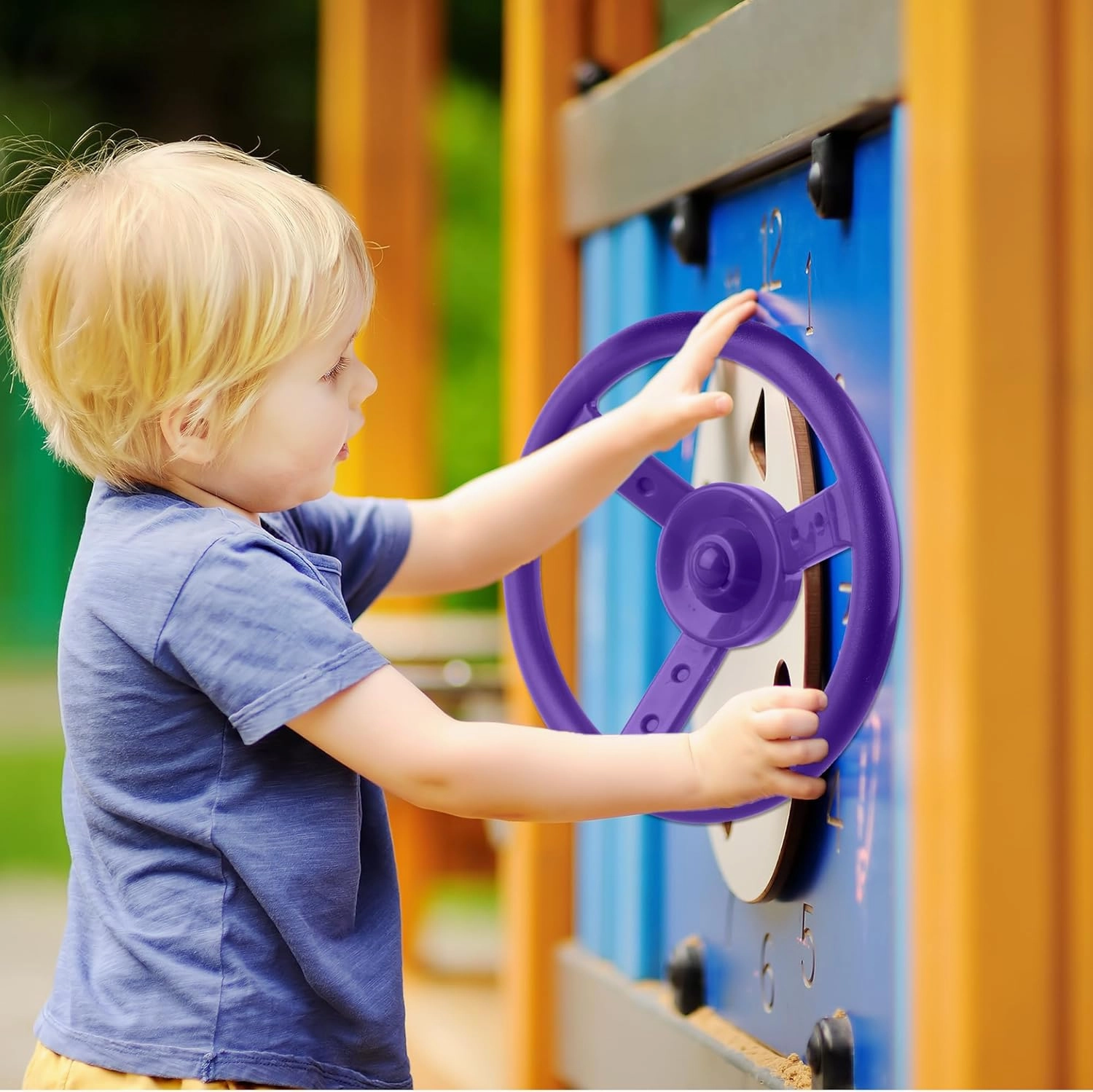2 Pack Steering Wheel Playset Plastic Pirate Ships Wheel with Mounting Tools for Kids Playground Outdoor Gym (Purple, Orange)