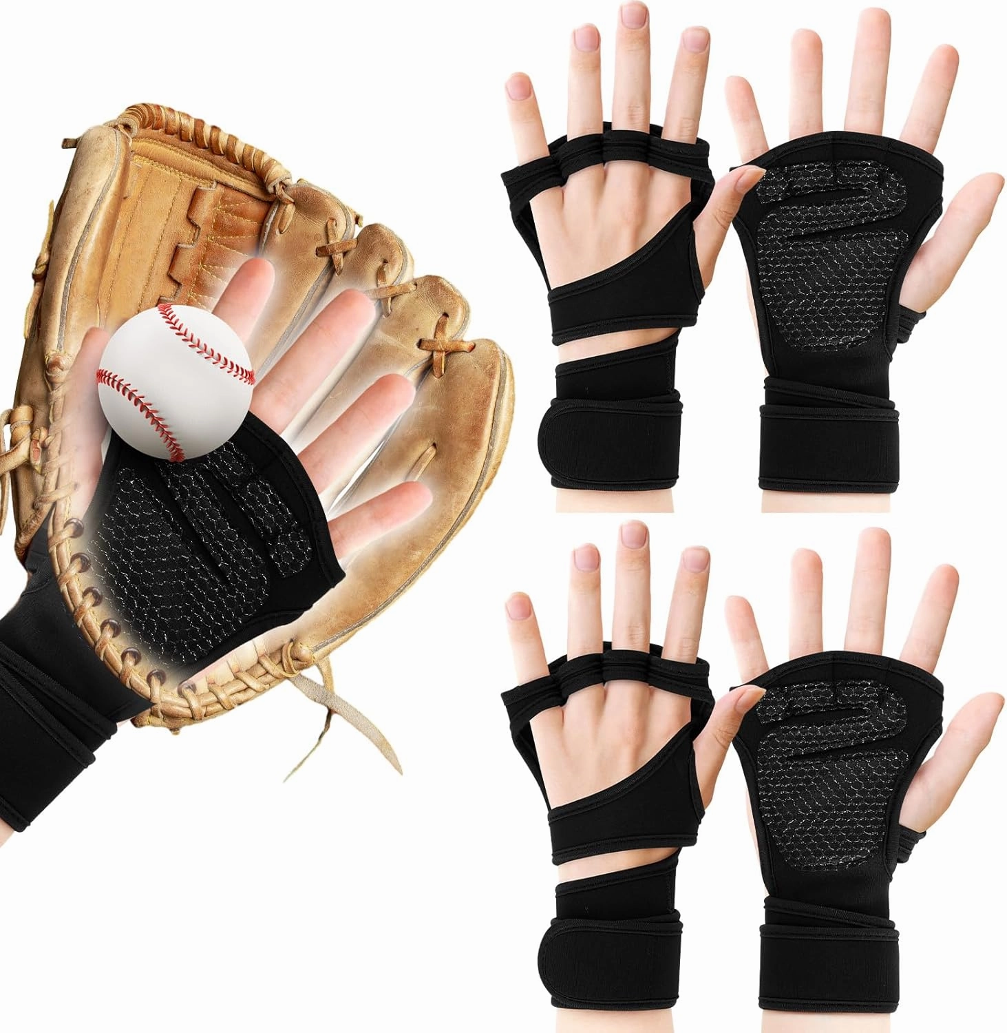 2 Pairs of Ventilated Padded Glove, Baseball Exercise Glove for Weight Lifting, Cycling, Gym, Training, Reduces Friction and Irritation with Built-in Wrist Wraps for Men and Women
