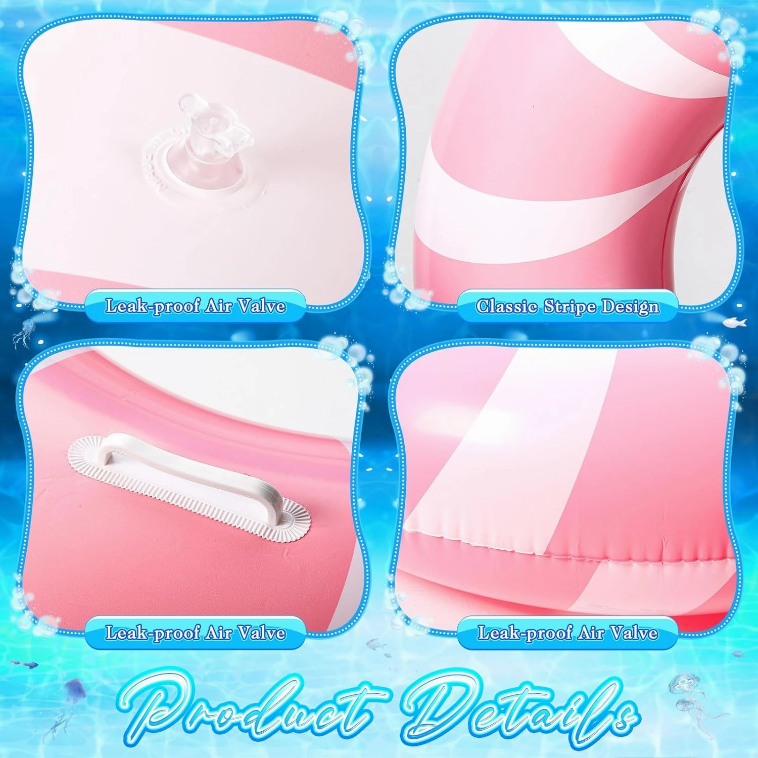 2 Pcs Jumbo Pink Swim Ring with Handles 47.24 Inches Inflatable Pool Float Tube Classic Striped Inflatable Swimming Pool Ring for Adults Summer Pool Lounger Rafts Beach Party Supplies