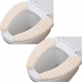 2Pairs Plush Warm Thick Padded Toilet Seat Cover Mat Non Slip Soft Toilet Seat Cushion Washable Bathroom Warmer with Self-Adhesive Tape