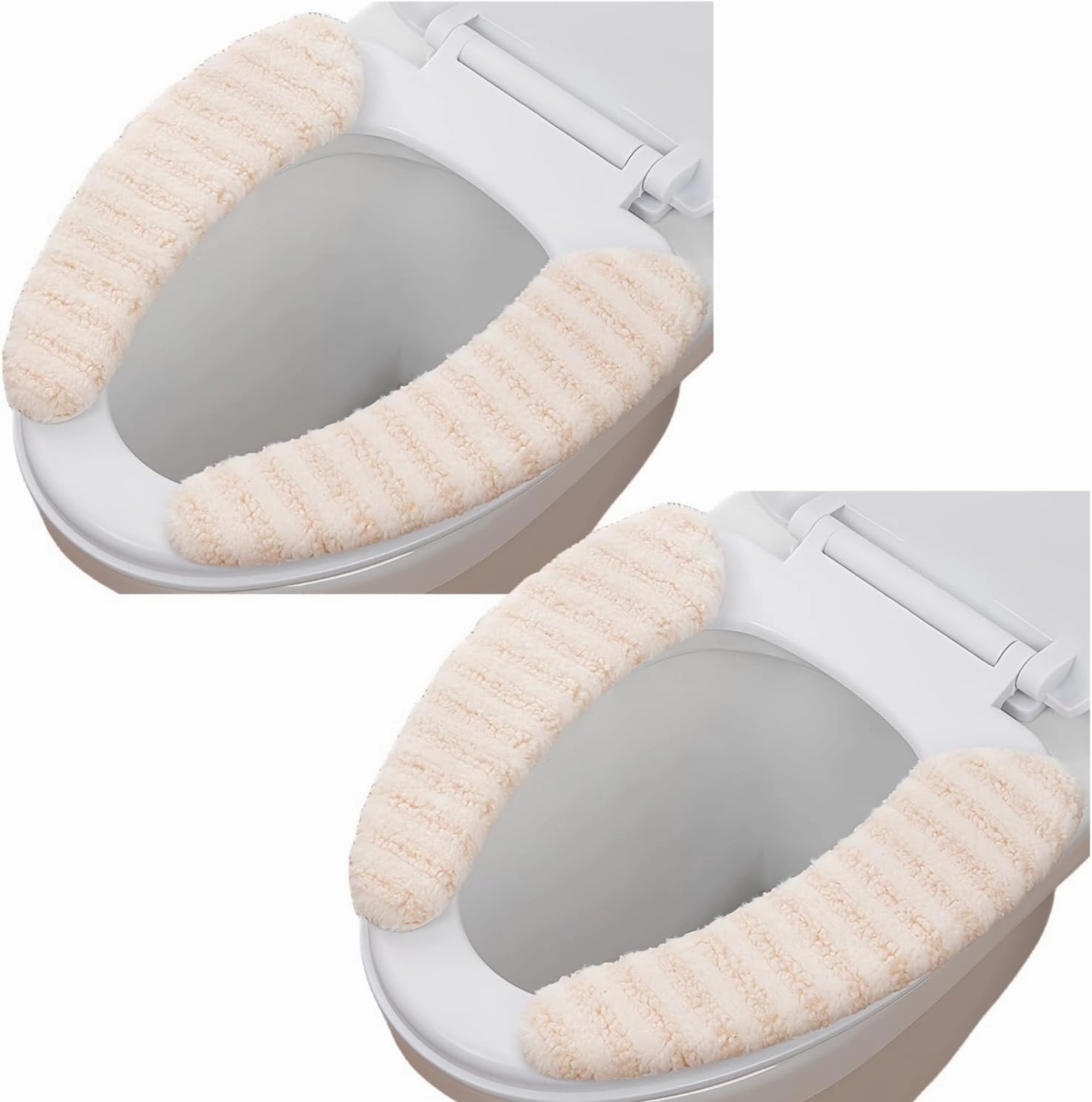2Pairs Plush Warm Thick Padded Toilet Seat Cover Mat Non Slip Soft Toilet Seat Cushion Washable Bathroom Warmer with Self-Adhesive Tape