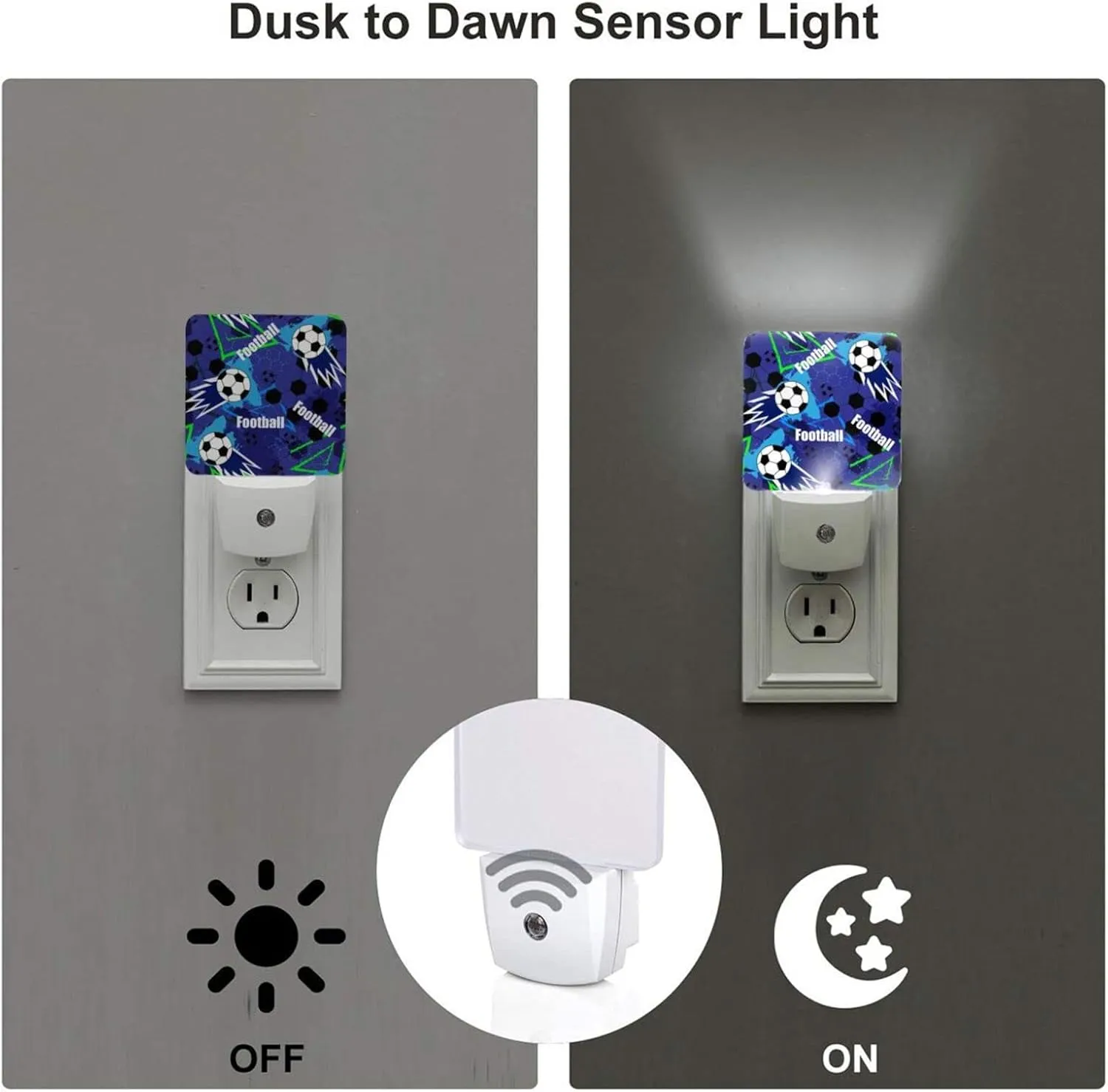 2Pc Trendy Pattern Soccer Ball Football Led Night Lights with Auto Dusk to Dawn Sensor Night Lamp Plug in LED Home Decorative Bed Light for Kids Adults Room