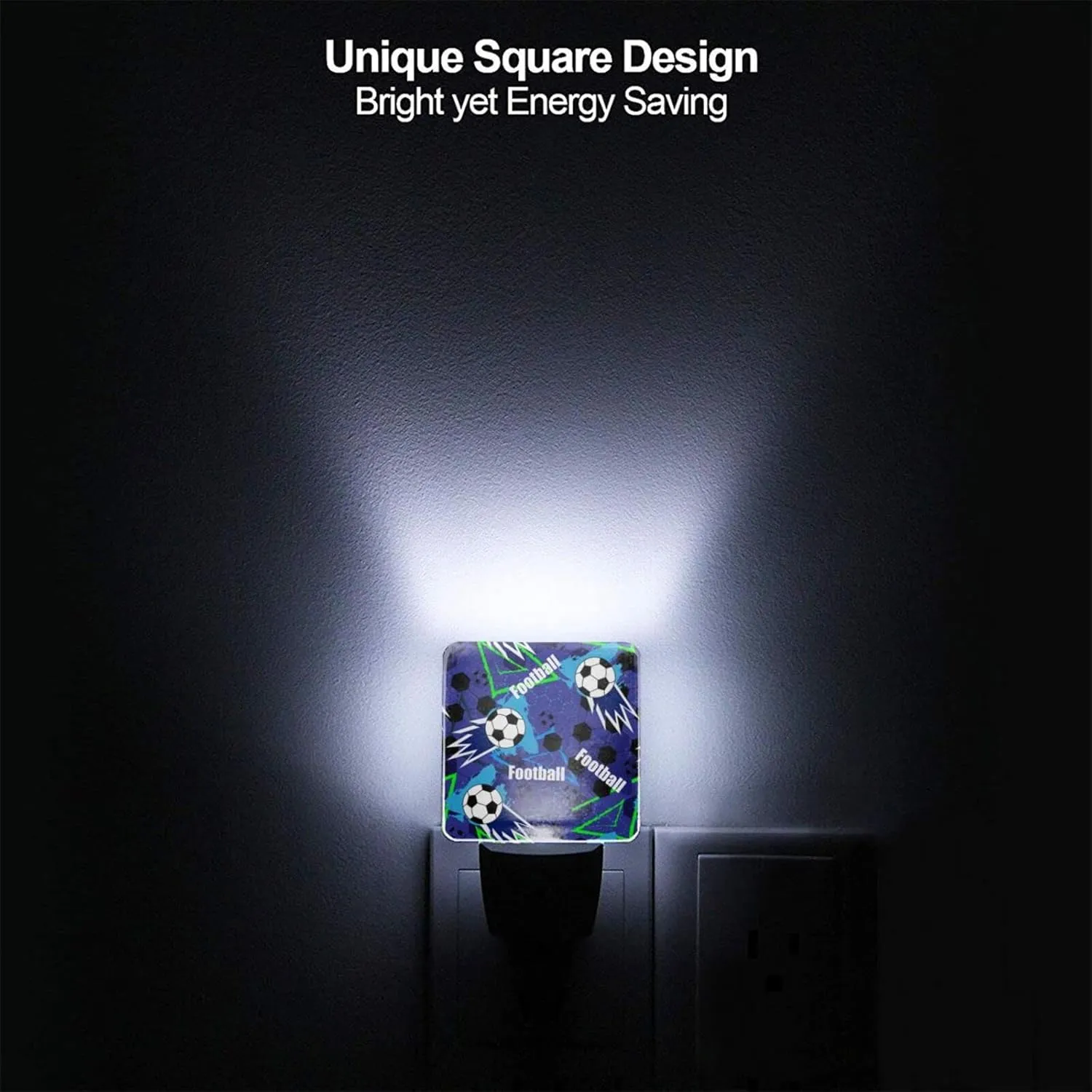 2Pc Trendy Pattern Soccer Ball Football Led Night Lights with Auto Dusk to Dawn Sensor Night Lamp Plug in LED Home Decorative Bed Light for Kids Adults Room
