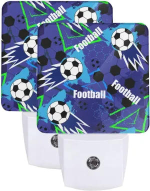 2Pc Trendy Pattern Soccer Ball Football Led Night Lights with Auto Dusk to Dawn Sensor Night Lamp Plug in LED Home Decorative Bed Light for Kids Adults Room