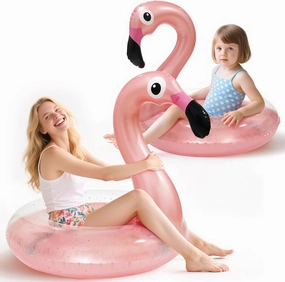 2PCS Flamingo Inflatable Pool Floats Adult Kids, Glitters Translucent Inflatable Pool Float for Kids Ages 6 , Fun Beach Floaties Summer Water Party Supplies（2 Size）