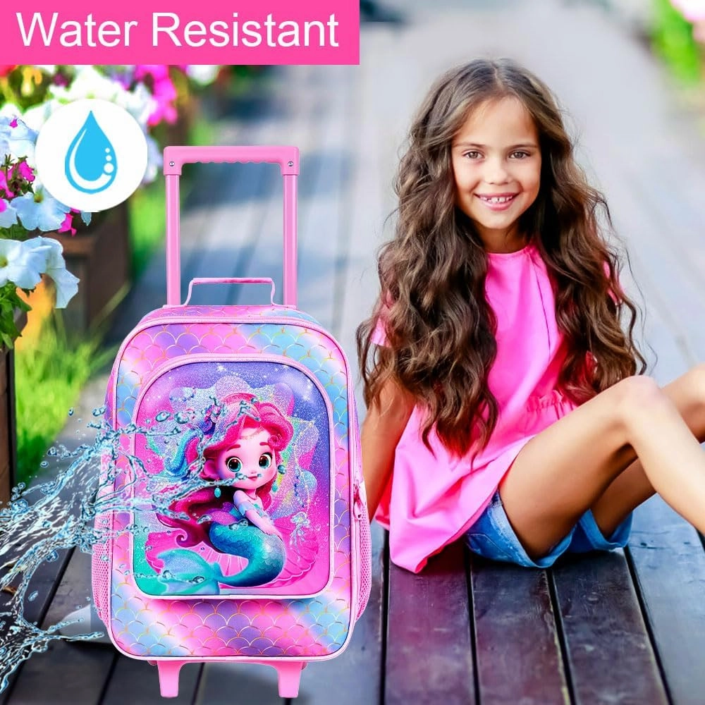 2PCS Girls Suitcase Set, 18" Kids Mermaid Carry on Luggage with Wheels, Cute Travel Rolling with 12" Toddler Backpack(Pink)