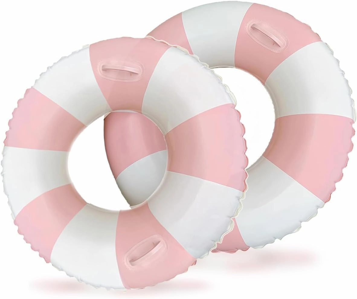 2PCS Stripe Pool Swim Ring with Handles Inflatable Pool Floats Water Fun Large Adult Swimming Pool Float for Beach Lake Summer Holiday Beach Party