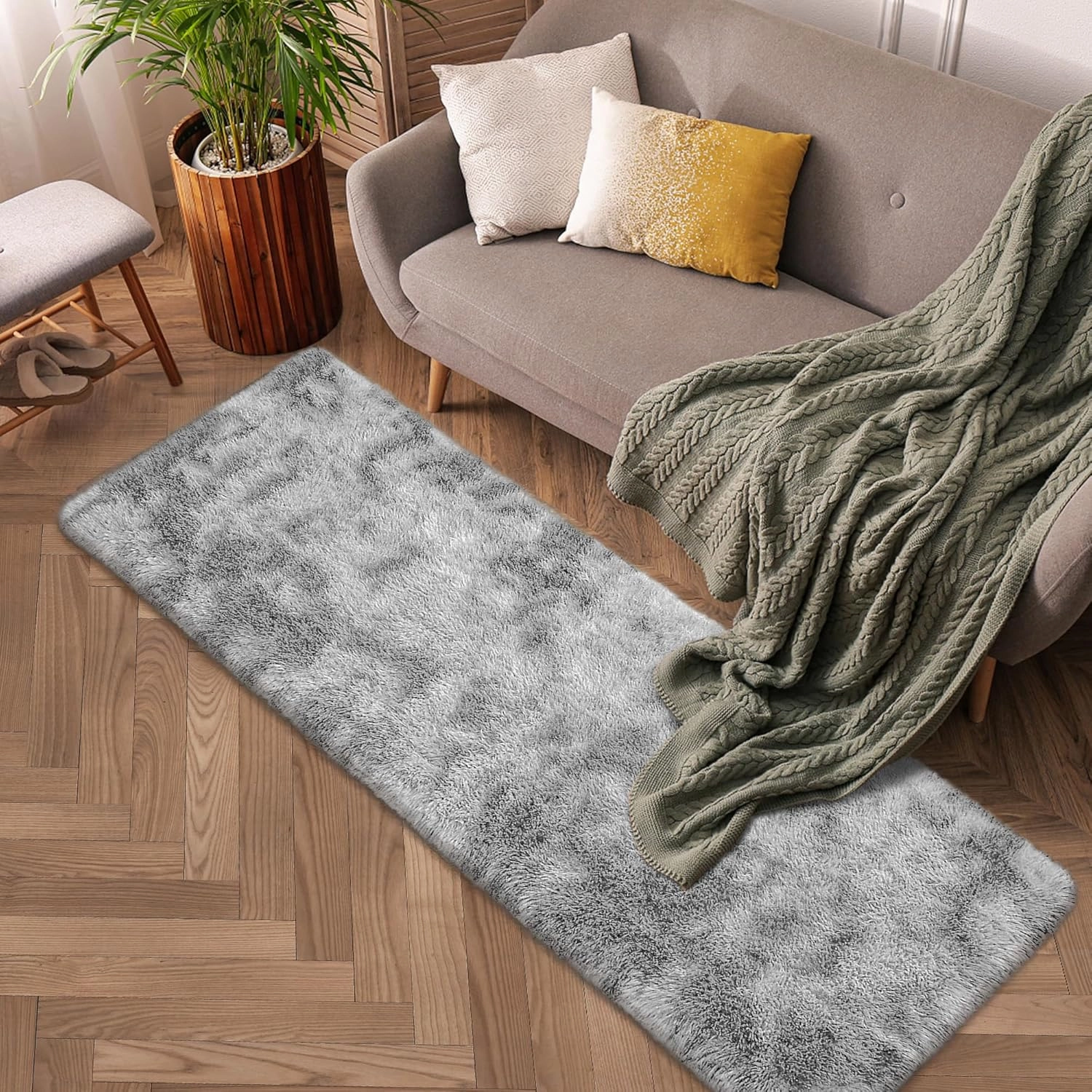 2x6 Ft Gray Rugs for Bedroom Fluffy Runner Area Rug for Living Room Gray Bedroom Rug Soft Fuzzy Shaggy Carpet for Kids Room Dorm Nursery with Non-Slip Bottom