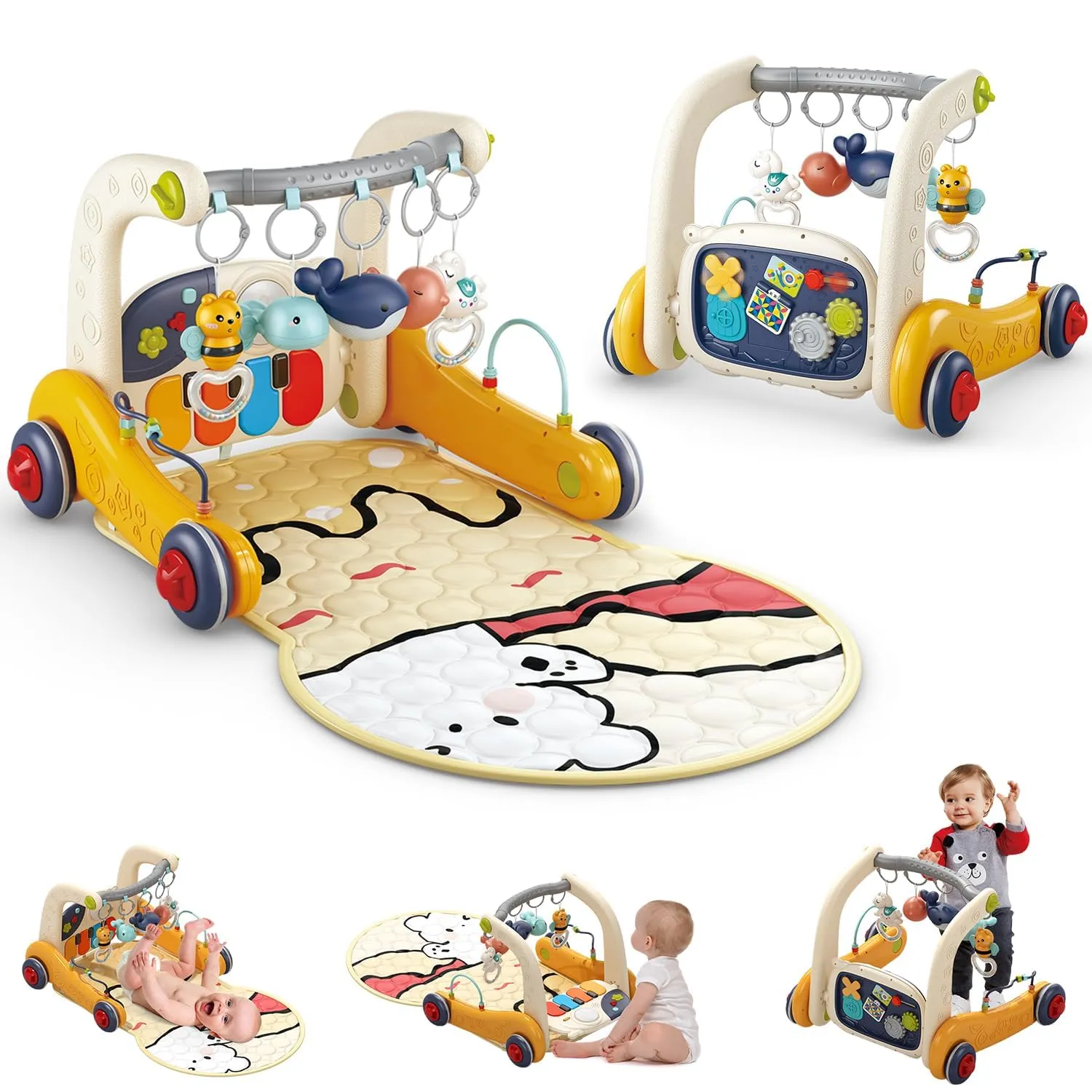 3-in-1 Baby Gym Play Mat with Kick Piano – Musical Activity Center for Infants & Toddlers, Tummy Time Playmat with Lights for Newborns (0-12 Months)