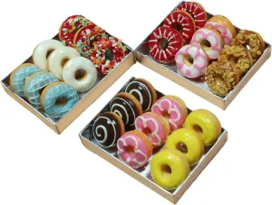3 Pieces 1:12 Donut Dollhouse Miniature in Tray, Dollhouse Food Colorful Donut Dollhouse Kitchen Miniature