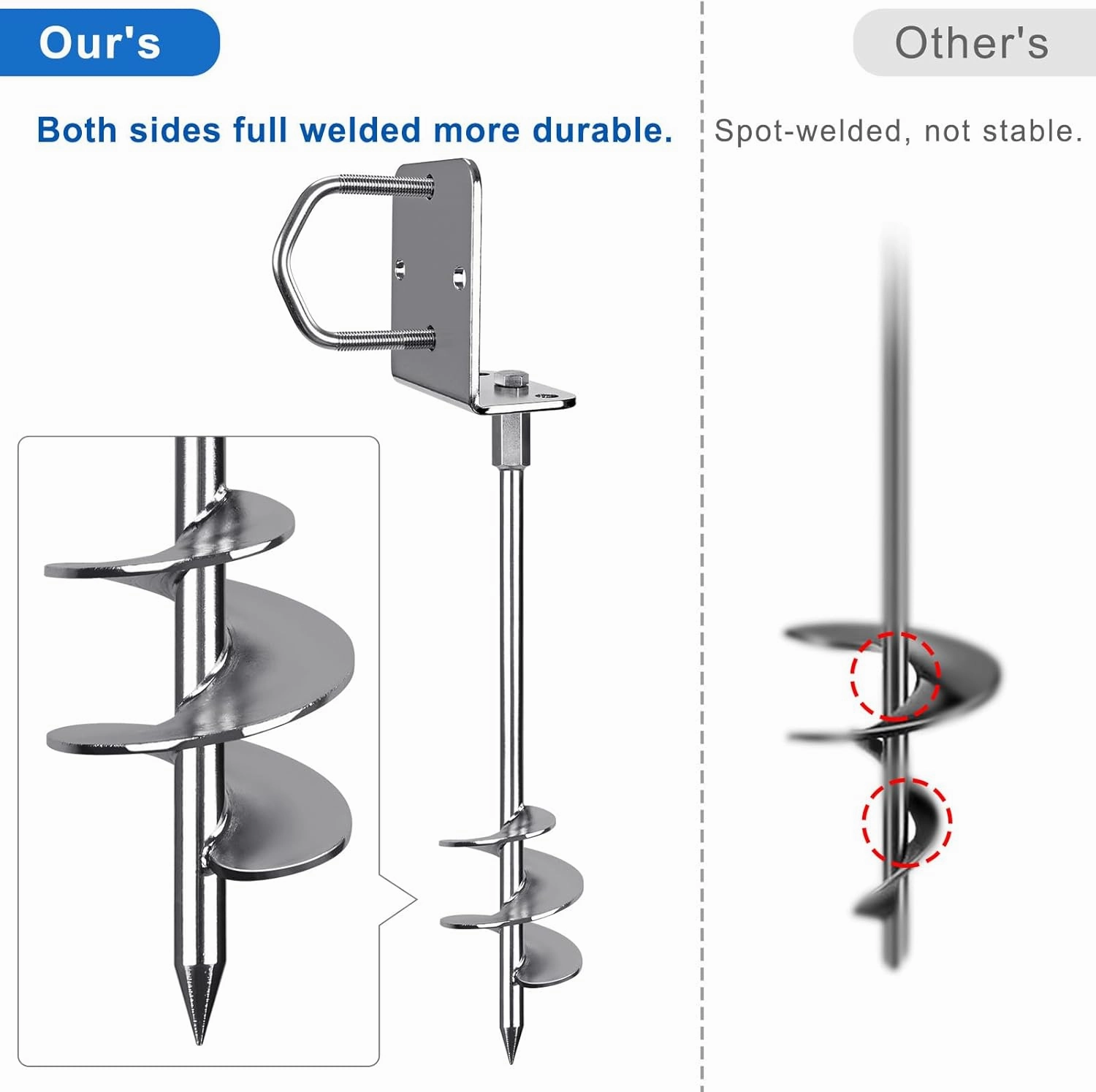 30" Heavy Duty Screw in Ground Anchors Kit, 3" Spiral Windproof Earth Anchors for Trampoline, Shed, Swing Set & Mobile Home, Fully Welded Steel with Nut Driver Drill Bit (Set of 4)