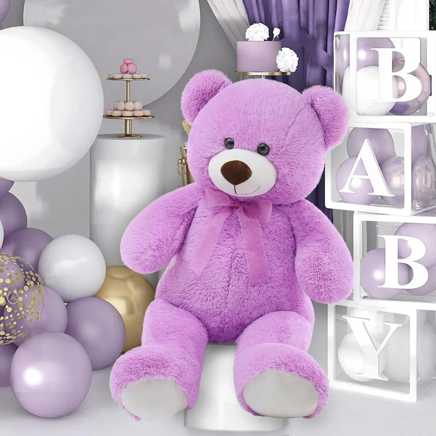 36 inch Big Teddy Bear Cute Giant Stuffed Animals Soft Plush Bear for Girlfriend Kids, Purple