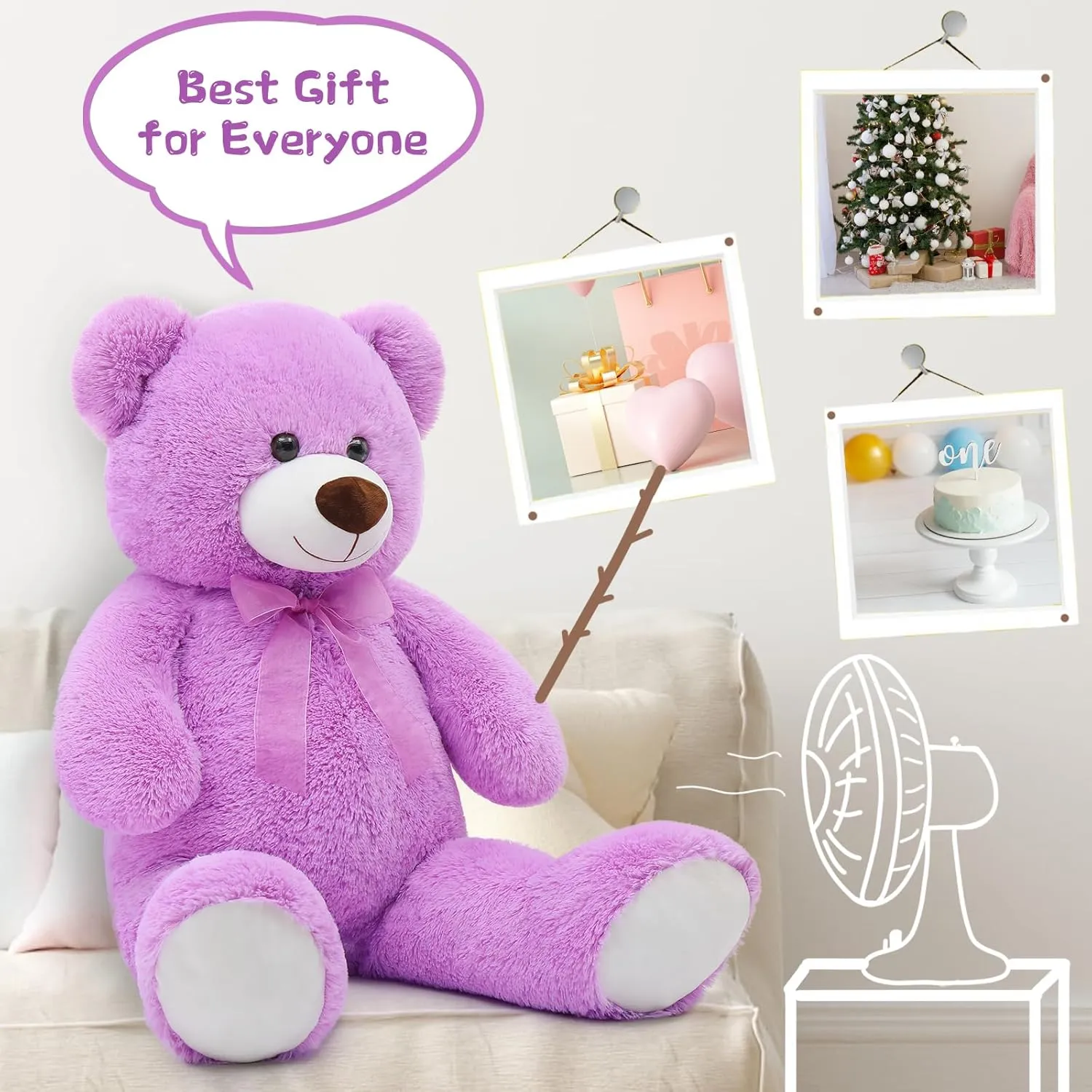 36 inch Big Teddy Bear Cute Giant Stuffed Animals Soft Plush Bear for Girlfriend Kids, Purple